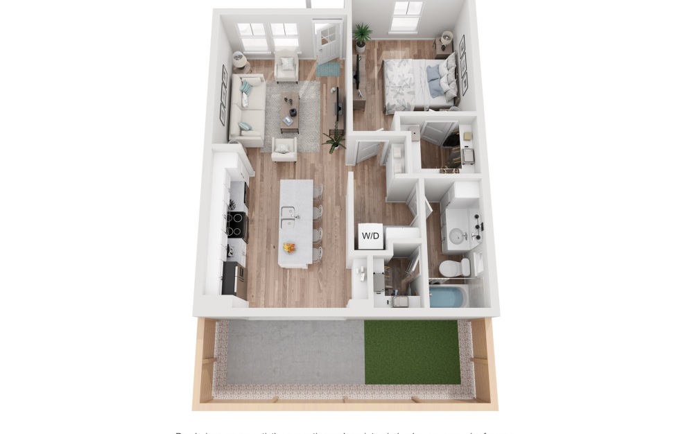 A1 - 1 bedroom floorplan layout with 1 bathroom and 624 square feet