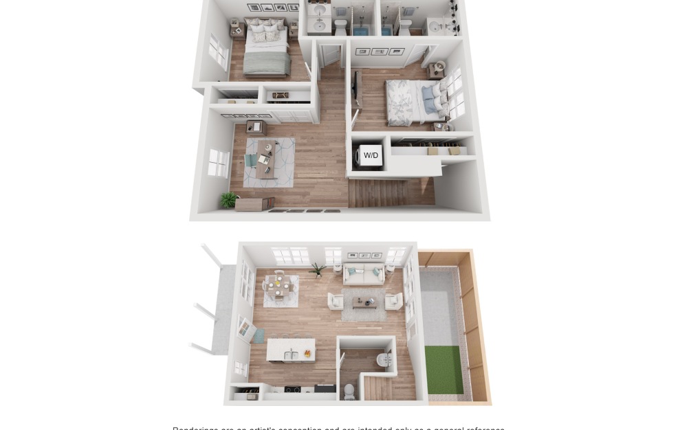 B2 - 2 bedroom floorplan layout with 2.5 baths and 1152 square feet.