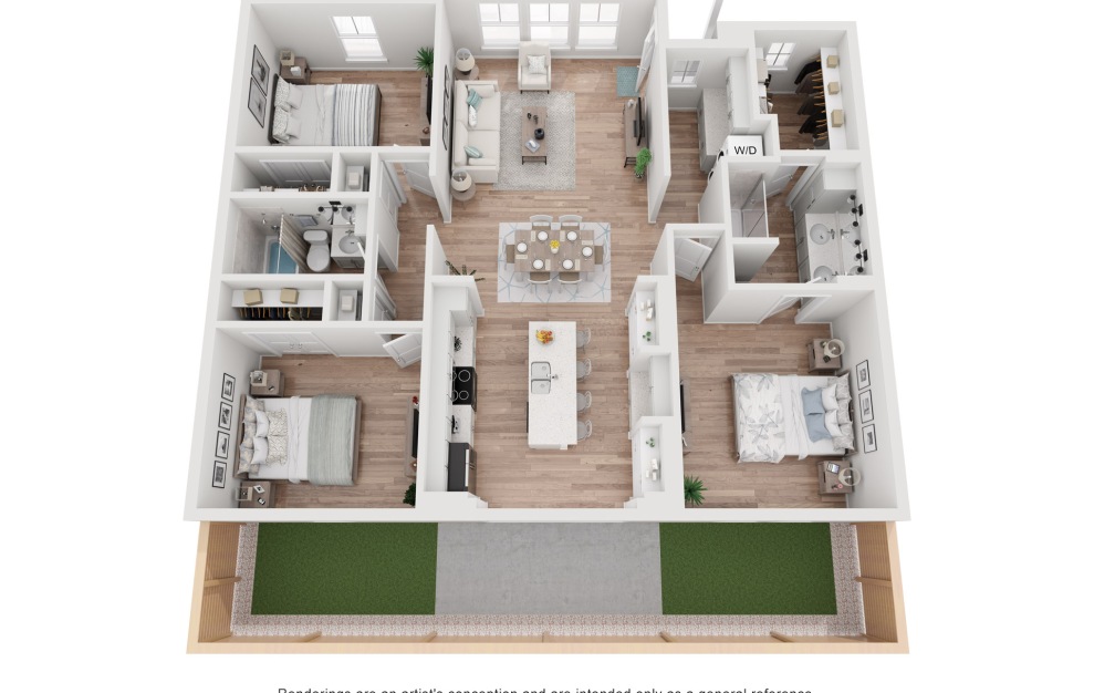 C2 - 3 bedroom floorplan layout with 2 baths and 1226 square feet.