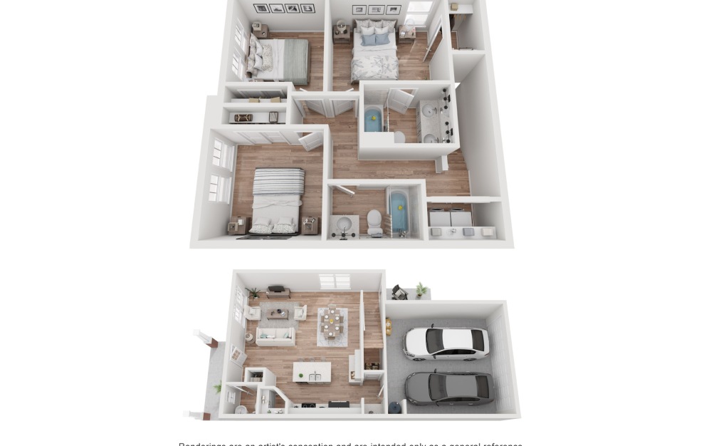 C4 - 3 bedroom floorplan layout with 2.5 baths and 1261 square feet.