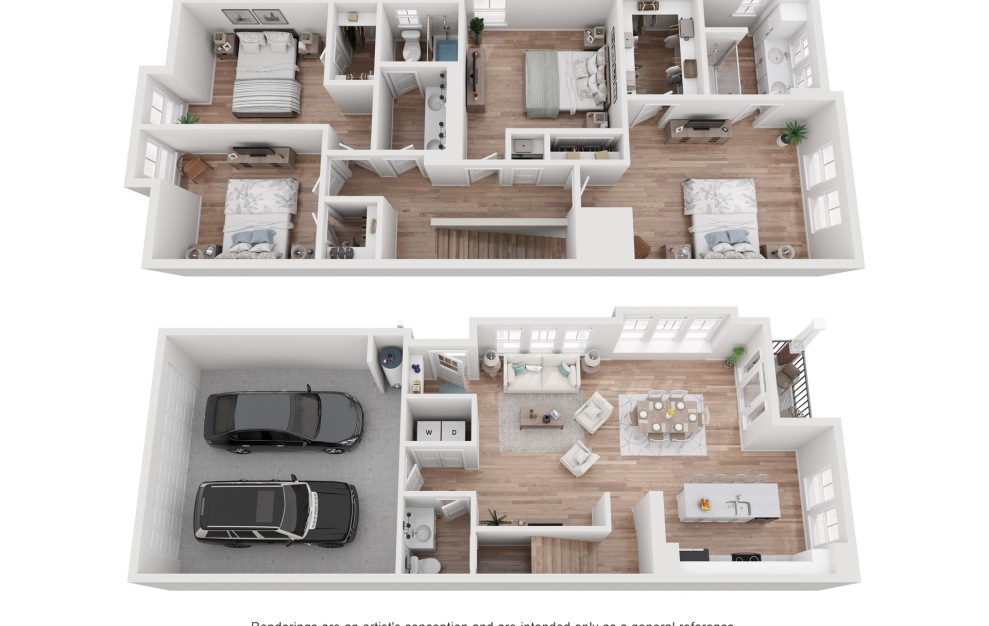 D1 - 4 bedroom floorplan layout with 2.5 baths and 1648 square feet.